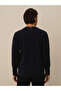 Men's Navy Blue Cotton Textured Regular Fit Long Sleeve T-Shirt - 2
