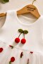 Cherry Patterned Tulle Dress with Ribbed Sleeves, Summer Style, Snap Button Bottom Bodysuit for Girls - 3