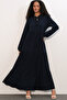 1627 Collar Lace-Up Hijab Dress - C.Navy Blue