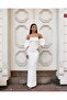 Flexible Scuba Fabric Strapless Draped Sleeve Stone and Tulle Detailed Evening Dress 583336 White - 5