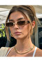 Brown Matte Glass Gold Frame Bone Shank Sunglasses - 3