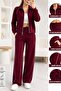 Women's Burgundy Zippered Jacket Pants Tracksuit Set
