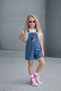 Girl Child Sttch Embroidered Summer Cotton Denim Shorts Salopet Overalls-Shorts Do Not Exist - 3