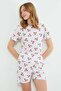 Cherry Patterned Crew Neck Shorts Pajama Set - 5