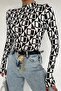 Mixed Pattern Half-Turtleneck Blouse -Overall