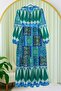 Blue Ethnic Patterned Lace up Dress - Elastic Sleeves