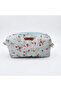 Women's Floral Patterned Makeup Bag Blue Fluffy Bag Organizer, Skincare Bag, 100% Cotton