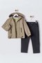 My Little One's Zippered Hooded Boys' Winter 3-Piece Combination - Green - 3