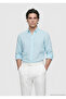 Turquoise Plain Regular Fit Long Woven Casual Cotton Blend Shirt - 2