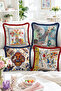 Colorful Tile-Inspired Vase, Floral and Figure Patterned 4-Piece Fringed-Tasseled Throw Pillow Cover Set