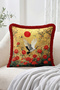 Red Sunlit Crane Bird and Red Floral Pattern Fringed Throw Pillow Cover - Vintage Tassel Pillowcase - 2