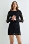 Velvet Detailed Mini Length Transparent Dress - 4