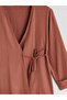Lcw Modest Brown Double-Breasted Collar Linen Blend Women's Kimono - 7