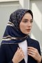 100% Twill Silk Gold Ring Patterned Navy Blue - Cream Colored 90X90 Scarf Planting Shape: Hand Sewing - 3