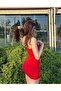 Women's Red Mini Strapless Dress - 4