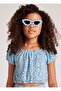 Girl's Lace Embroidered Elastic Waist Crop Blouse 10-16 Years Blue - 2