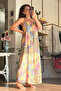 Floral Patterned Strappy Yellow Long Dress - 5