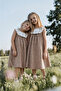 Girl's Linen Lace Collar Bow Printed Back Zipper Dress - 2