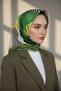 100% Twill Silk Geometric Patterned Khaki - Emerald Green Colored 90X90 Sewing Shape: Hand Sewing Scarf - 2