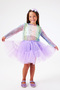 Multicolored Long Sleeve Starry Girl's Tulle Crop Top - 2