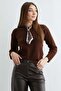 Scarf Detailed Crew Neck Bearded Knitwear Sweater