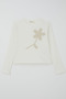 Girl's Long Sleeve T-Shirt with Knitted Floral Appliqué, Ages 6-12, Ecru - 5