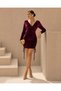 Drapeli Double Breasted Collar Mini Length Velvet Fabric Evening Dress 581933 Claret Red - 2