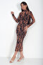 Leopard Patterned Gathered Front Lined Tulle Dress