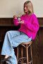 Fuchsia Crew Neck Crop Women's Sweater Mg2166