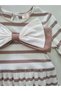 Girl's Large Bow Detail Light Brown Striped Camisole Dress Long Sleeve Soft Textured Casual and Special Occasion Dress - 6