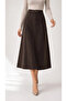 High Waist Midi Skirt with Long Side Slits - Brown - 3