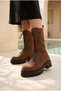 Genuine Leather Brown Suede Long Lace-Up Women's Boots – Trendy Thick Sole Casual and Stylish Model
