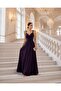 Purple Strapless Shoulder Tie Chest Decolleté Long Evening Dress 58824