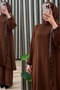 Si̇mge Takim Women's Brown Aerobin Fabric 2-Piece Pants Tunic Set - 3