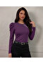 Stylish Design Asymmetrical Zipper Detail Crepe Fabric Long Sleeve Blouse - 4