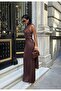Women's Elegance One Shoulder Shawl Detailed Satin Maxi Dress - 4