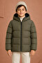 Boy's Khaki Fleece Hooded Waterproof Wind Resistant Inflatable Winter Coat