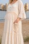 Women's Raw Cotton Maternity Dress Ecru Bohemian Long Pocketed Lined Summer Dress - 5