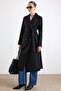 Double-Breasted Waist-Tied Mid-Length Coat Black 3754-Y - 6
