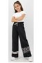 Girl's Wide Leg Sweatpants with Paris Lettering and Double Line Pattern, Black Color - 2