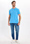 Men's slim fit premium series 100% cotton soft mercerized blue polo collar t-shirt - 2