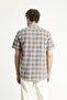 Short Sleeve Regular Fit Plaid Sports Cotton Button Collar Shirt - 4