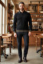 Standard Fit Regular Normal Cut Polo Collar Plain Knitwear Sweater Black - 4