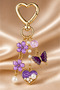 Purple Butterfly Flower and Pearl Detailed Heart Bag Charm and Keychain Accessory - 4