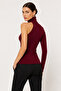 One Shoulder Long Sleeve Burgundy Ribbed Knit Blouse - 7