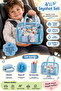 3144 Travel Set with Rabbit Figure - Toothbrush Box Bath Loofah Soap Box Travel Case Blue