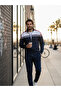Men's Navy Blue Striped Tracksuit Set Comfortable Fit Sports Casual Use Top and Bottom Set - 3