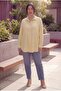 Women's Plus Size Shirt with Pocket Embroidery Detail Yellow - 4