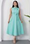 High Collar Dress with Ribbon on the Collar Midi Length Dress Esp058 - 4