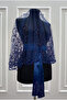 Navy Blue Bridal Veil Set, Glass Beads and Sequin Printed Henna Night Veil Set 6 Pieces - 7